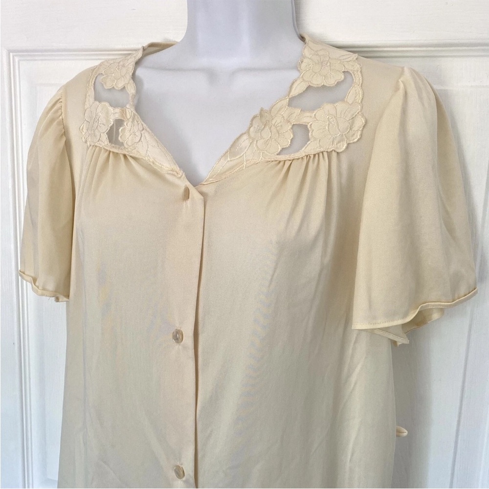 Housecoat Dressing Gown Robe Vintage Ivory Long Full Length Small Short Sleeve